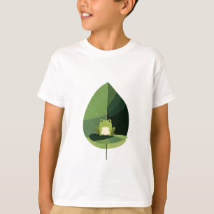 Camiseta Pequena Rã Empoleirada Folha Verde Crianças