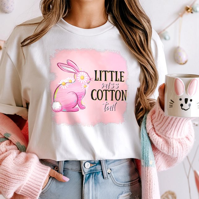 Camiseta Pequena Senhorita Cotton Tail Páscoa Rosa (Criador carregado)