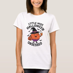 Camiseta Pequena senhorita halloween obcecada Roupa T-Shirt