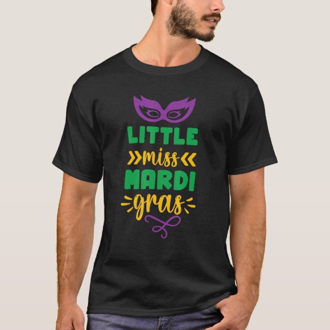 Camiseta Pequena Senhorita Mardi Gras Diversão Festa Mardi  (Frente)