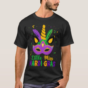 Camiseta Pequena Senhorita Mardi Gras Unicorn Cara Crianças