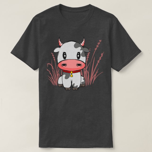 Camiseta Pequena Vaca Bonita Chibi Toon Vaca Dom (Frente do Design)