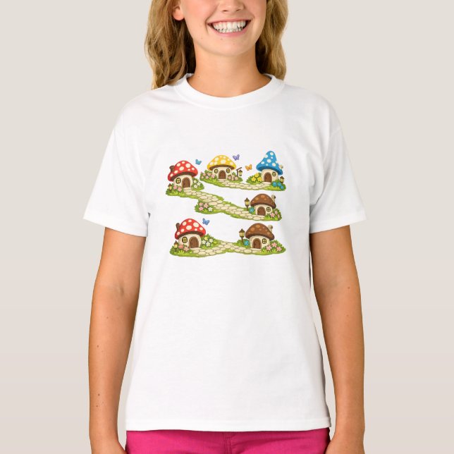 Camiseta Pequena Vila de Cogumelos (Frente)