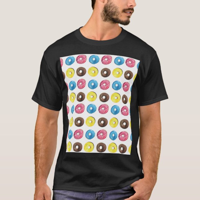 Camiseta Pequenas rosquinhas de aquarela, padrão uniforme. (Frente)