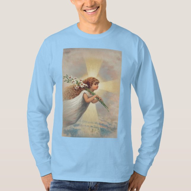 Camiseta Pequeno anjo bebê segurando lírios (Frente)