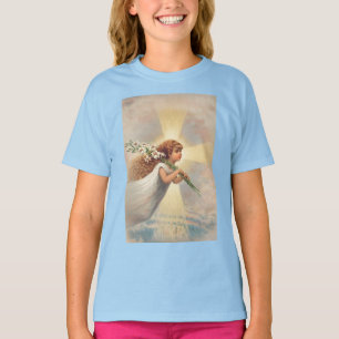 Camiseta Pequeno anjo segurando lírios