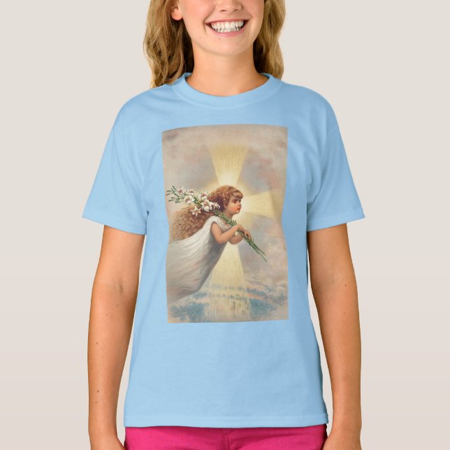 Camiseta Pequeno anjo segurando lírios (Frente)