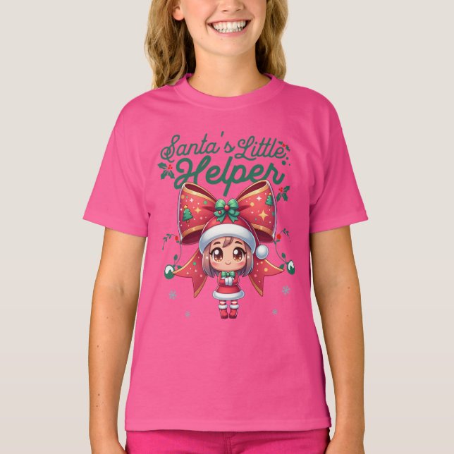 Camiseta Pequeno Auxiliar de papais noeis com Festivo Bowti (Frente)