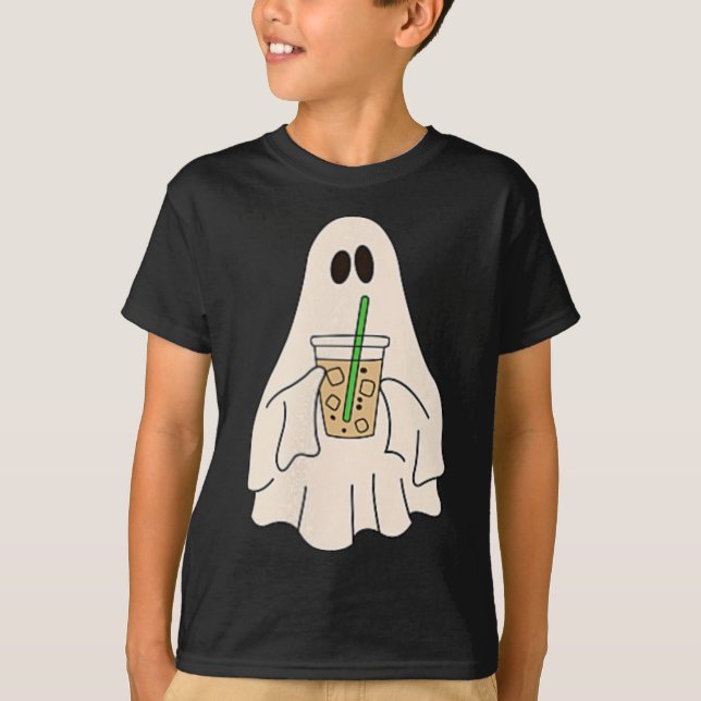 Camiseta Pequeno Bebendo Fantasma Café Forçado Halloween Sp (Frente)