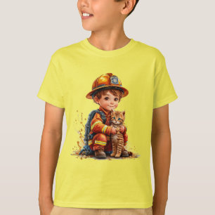 Camiseta Pequeno bombeiro com gatinho