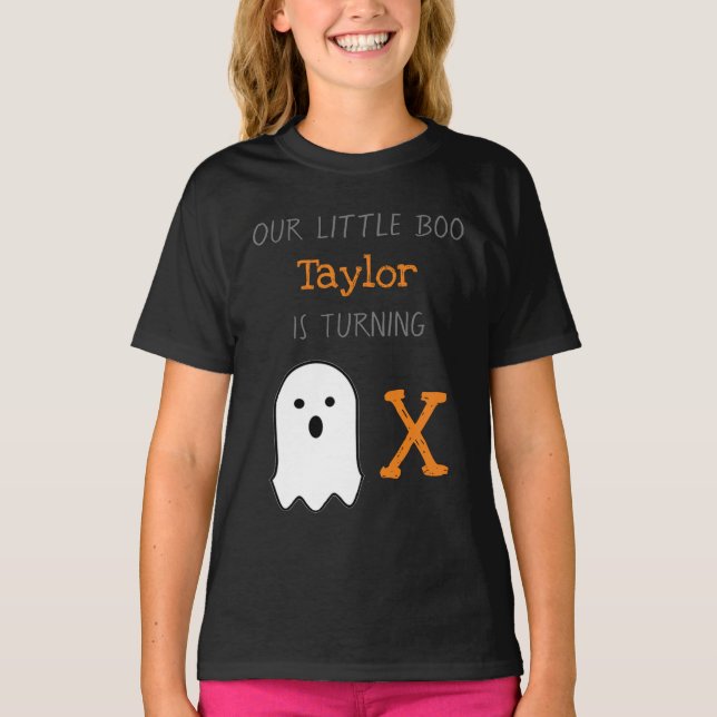 Camiseta Pequeno Boo Fantasma Aniversário de Halloween (Frente)
