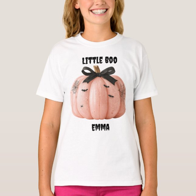 Camiseta Pequeno Boo Personalizado Pumpkin do Halloween (Frente)