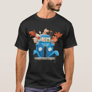 Camiseta Pequeno Caminhão Azul Com Animais De Exploração Cl
