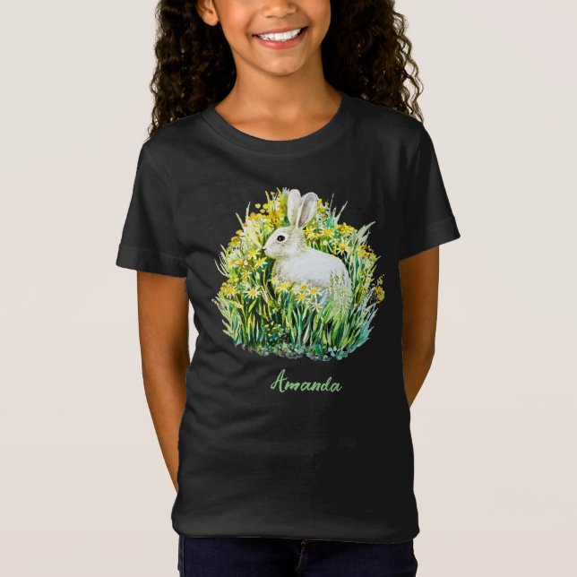 Camiseta Pequeno coelho branco e flores (Frente)