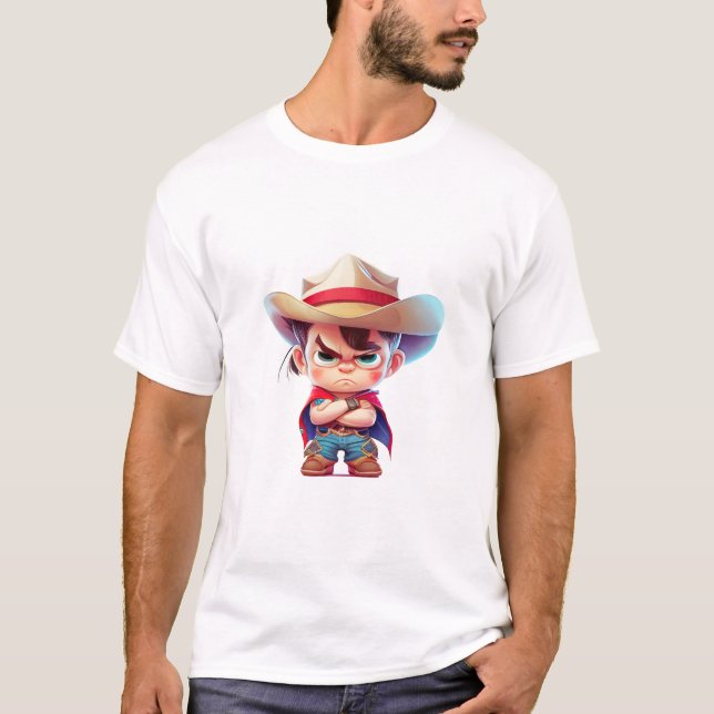 Camiseta Pequeno Cowboy Bonito Adorável Ilustração Humoríst (Frente)