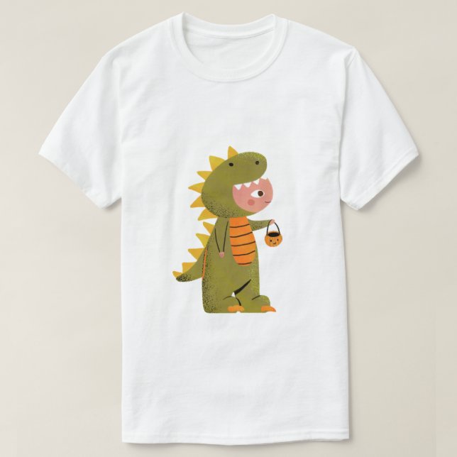 Camiseta Pequeno dino assombrado à noite (Frente do Design)