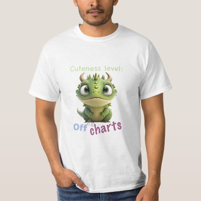Camiseta Pequeno Dragão Cuteness Level Bonito Engraçado (Frente)