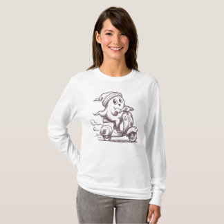 Camiseta Pequeno fantasma cavalgando um patinete