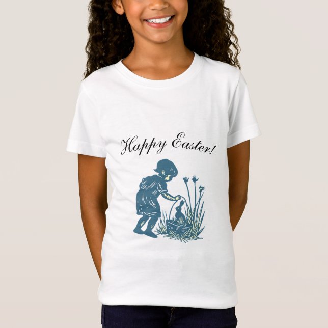 Camiseta Pequeno Felz pascoa infantil e coelho ilustrado (Frente)