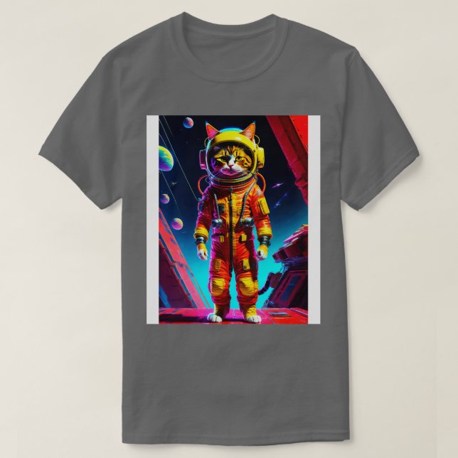 Camiseta Pequeno Gato Bonito no Espaço (Frente do Design)