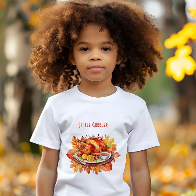 Camiseta Pequeno Gobbler - Crianças Bonitas de Ação de Graç (Criador carregado)