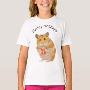 Camiseta Pequeno Hamster de Natal bonito segurando um prese