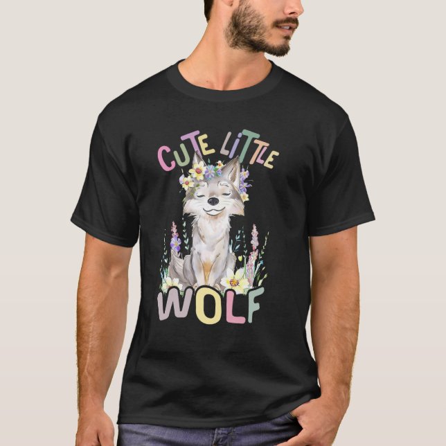 Camiseta pequeno lobo giro com flores lobos giros (Frente)