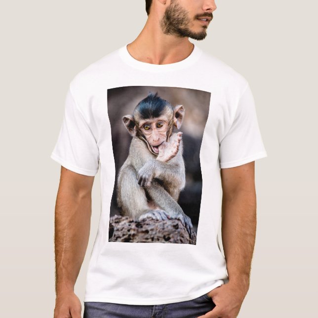 Camiseta Pequeno Macaco Bonito - Design divertido e Adoráve (Frente)