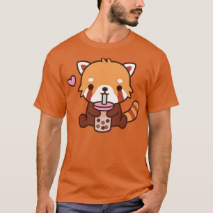 Camiseta Pequeno Panda Vermelho Bonito Adora Chá De Bolha