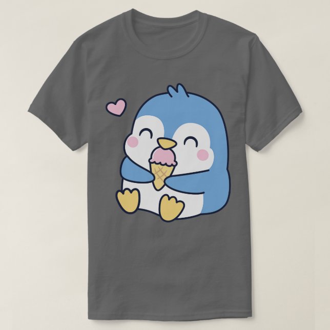 Camiseta Pequeno Pinguim Azul Bonito Adora Sorvete (Frente do Design)