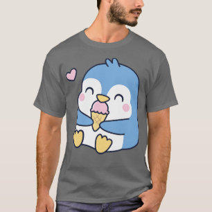 Camiseta Pequeno Pinguim Azul Bonito Adora Sorvete