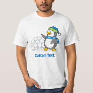 Camiseta Pequeno pinguim com bolas de neve acenando t-shirt