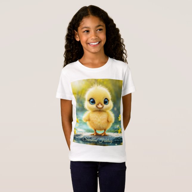 Camiseta Pequeno pintinho amarelo sonho ouro luz natureza (Frente Completa)