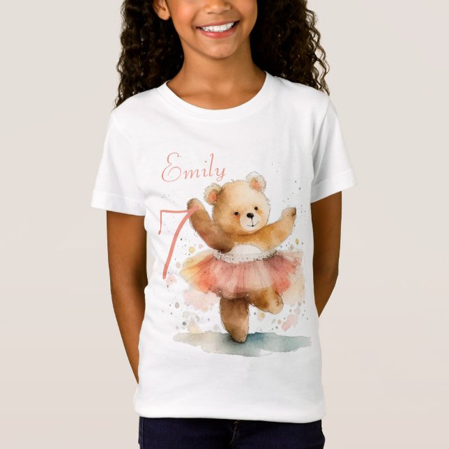 Camiseta Pequeno urso bailarina cor-de-água rosa Aniversári (Frente)