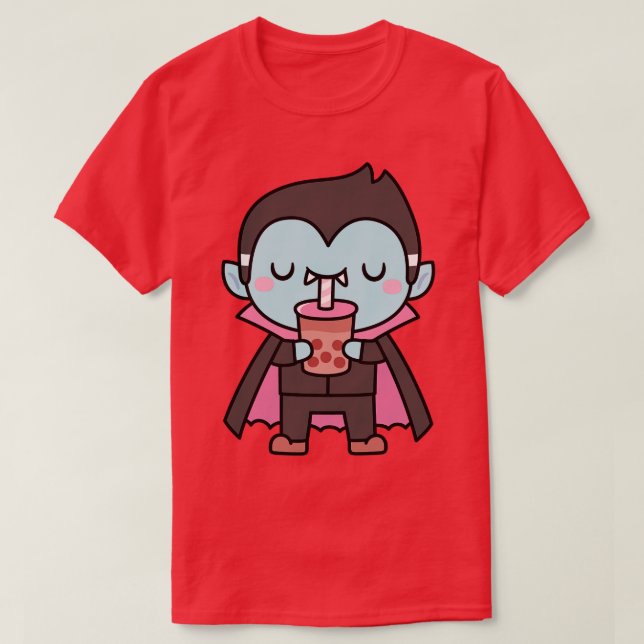 Camiseta Pequeno Vampiro Bonito Suando Chá De Bolha (Frente do Design)