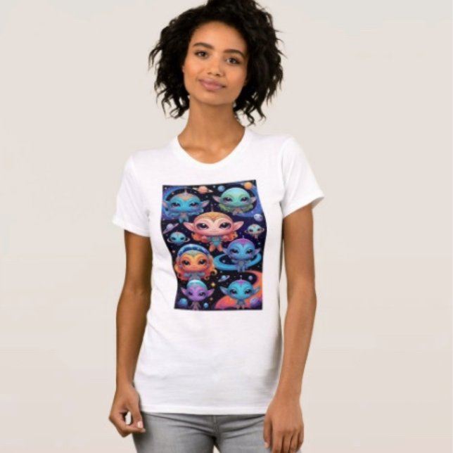 Camiseta Pequenos alienígenas multicoloridos no espaço  (Comfy tri-blend women’s tee feminine fit, scoop neck, short sleeves, relaxed fit.  
)