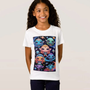 Camiseta Pequenos Alienígenas Multicoloridos no Espaço 