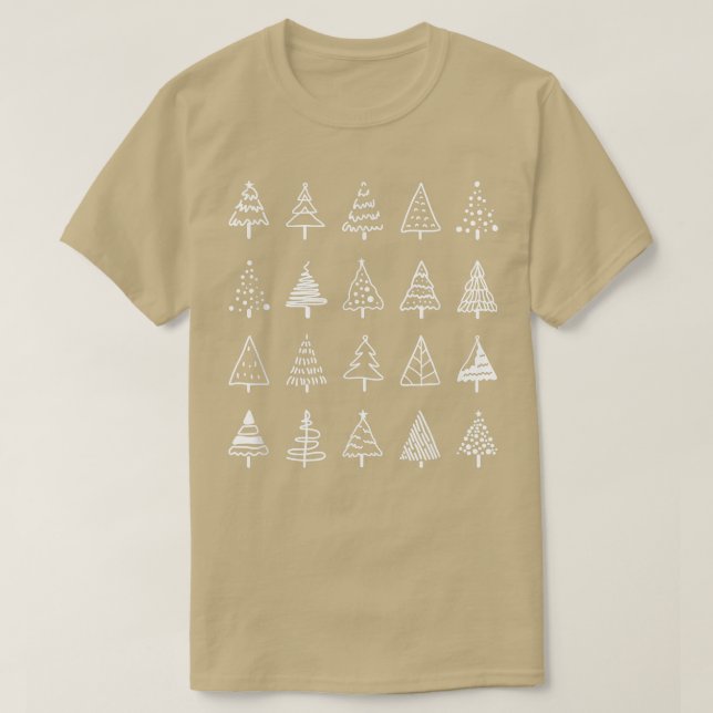 Camiseta Pequenos Desenhos de Árvore de Natal Simples  (Frente do Design)