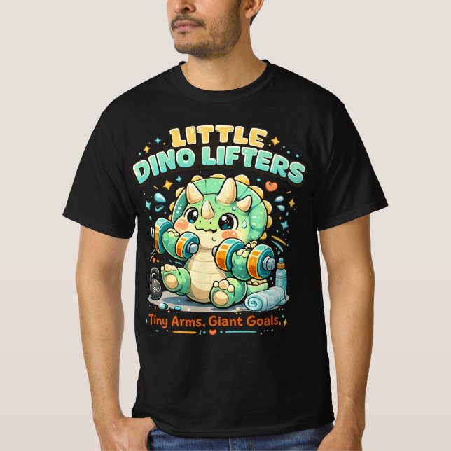 Camiseta Pequenos Levantadores de Dinossauros 8KG | Braços  (Frente)