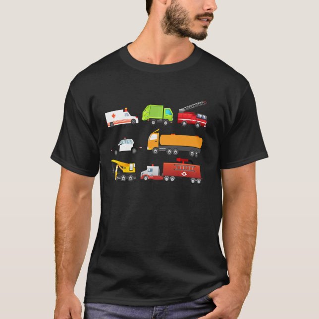 Camiseta Pequenos Meninos Veículos de Emergência Diversão d (Frente)