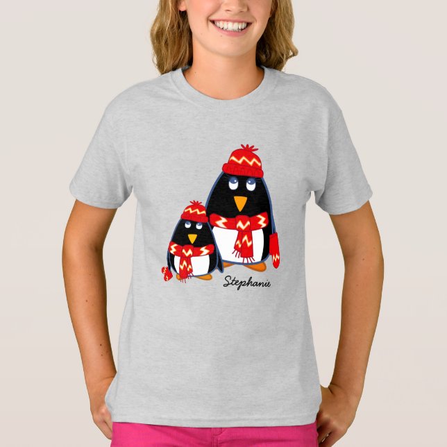 Camiseta Pequenos Pinguins Engraçados T-Shirts de Natal Per (Frente)