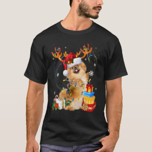 Camiseta Pequinês Rena do Papai Noel Luzes de Natal Xmas Ca