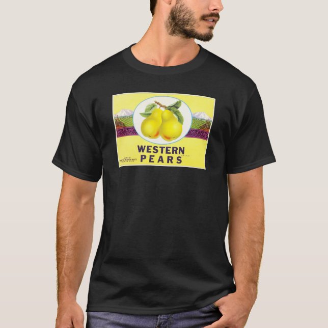 Camiseta Peras Ocidentais - Rótulo da Fruta de Vintagem (Frente)