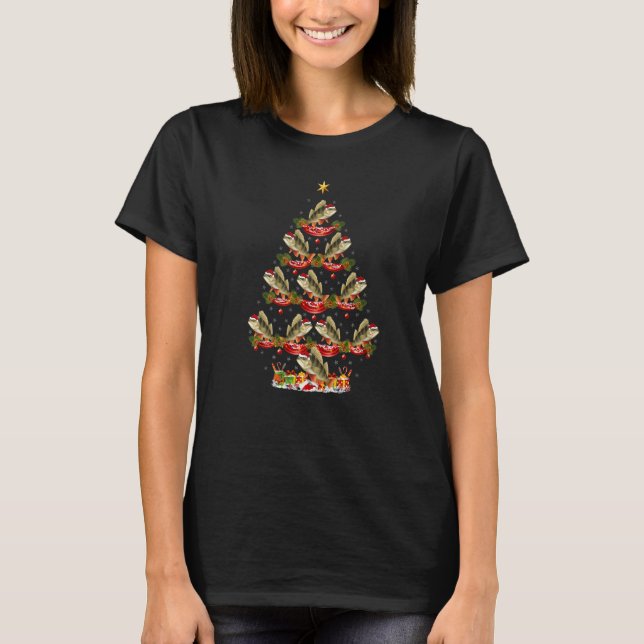Camiseta Perca Peixe Natal Feriado Papai Noel Perca Árvore  (Frente)