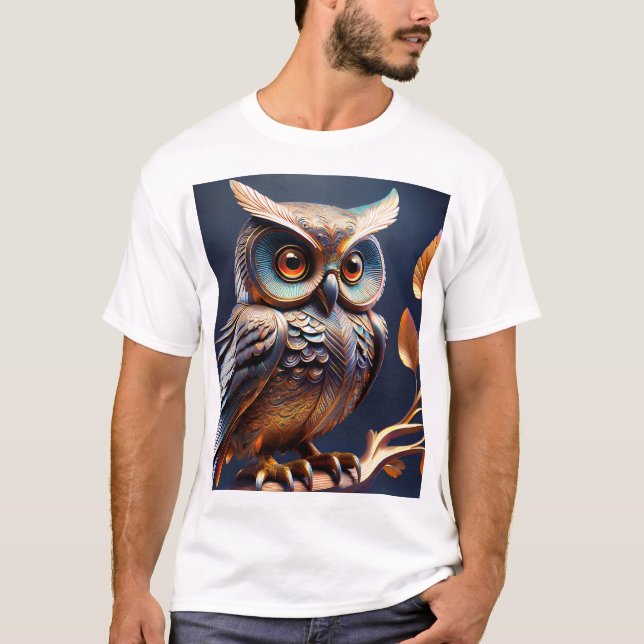 Camiseta Perched Wisdom — Handcrafted Metal Owl Wall Sculpt (Frente)