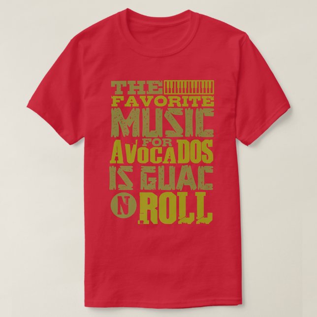 Camiseta Percussão de guitarra Avocado Guac n RollBass Guit (Frente do Design)