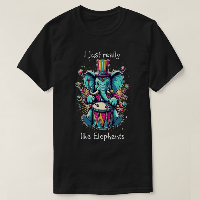 Camiseta Percussionista Melódico Eu gosto muito de elefante (Frente do Design)
