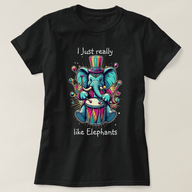 Camiseta Percussionista Melódico Eu gosto muito de elefante (Frente do Design)