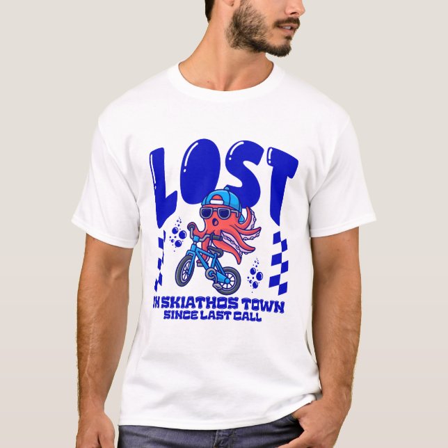 Camiseta Perdido na cidade de Skiathos (Grécia) (Frente)