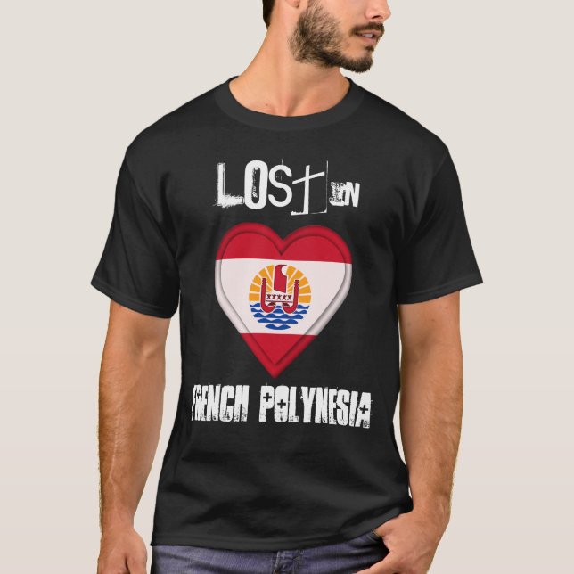 Camiseta Perdido no coração da bandeira de Polinésia (Frente)